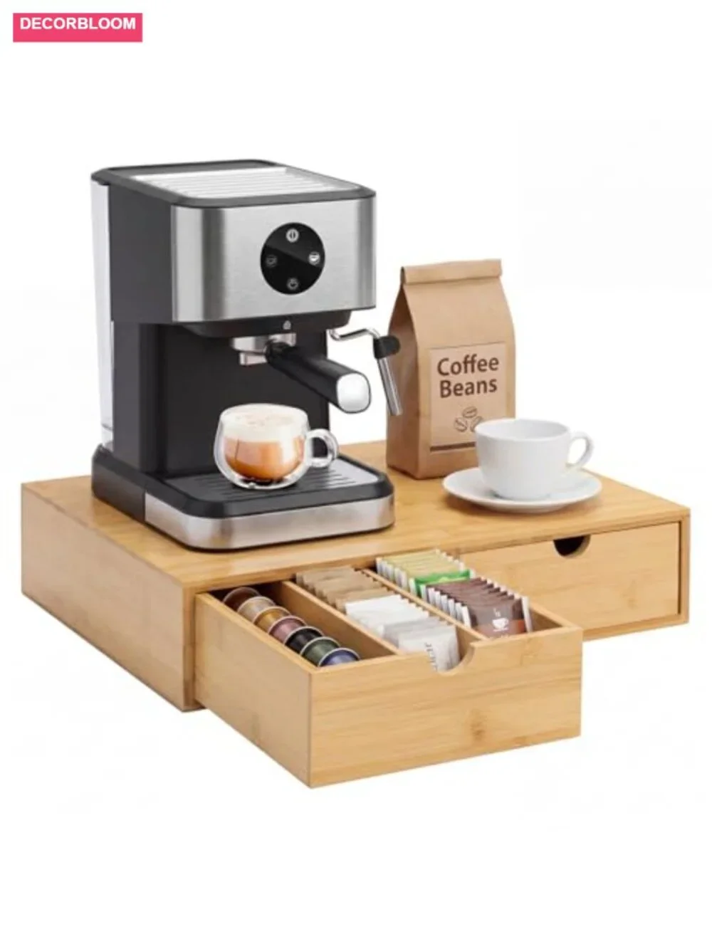 Bamboo Coffee Pod Holder Drawer 30-Capacity Organizer